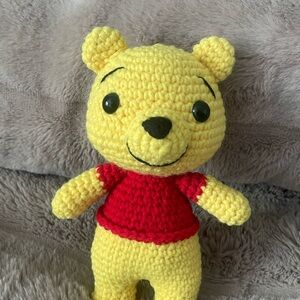 Winnie the Pooh Handcrafted Yellow and Red Crochet Bear Plush